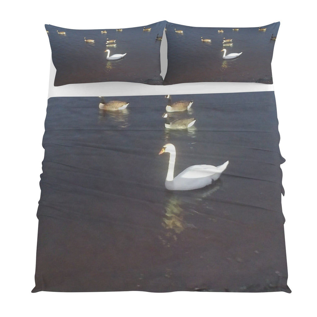 swan and birds in cornwall 4-Piece Bedding Set with Blank Fitted Sheet 82.7x82.7inch