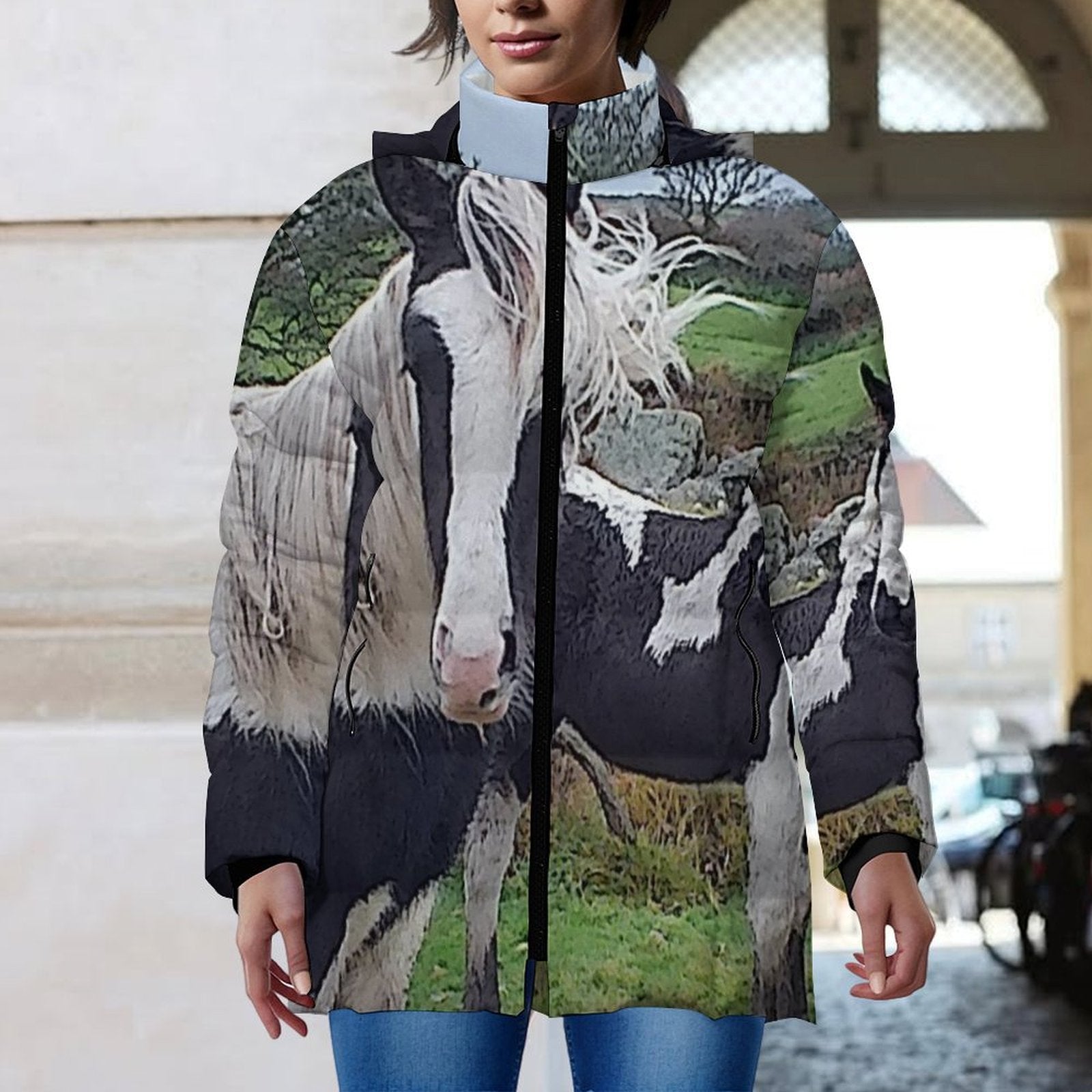 horses Women's Hooded Puffer Coat