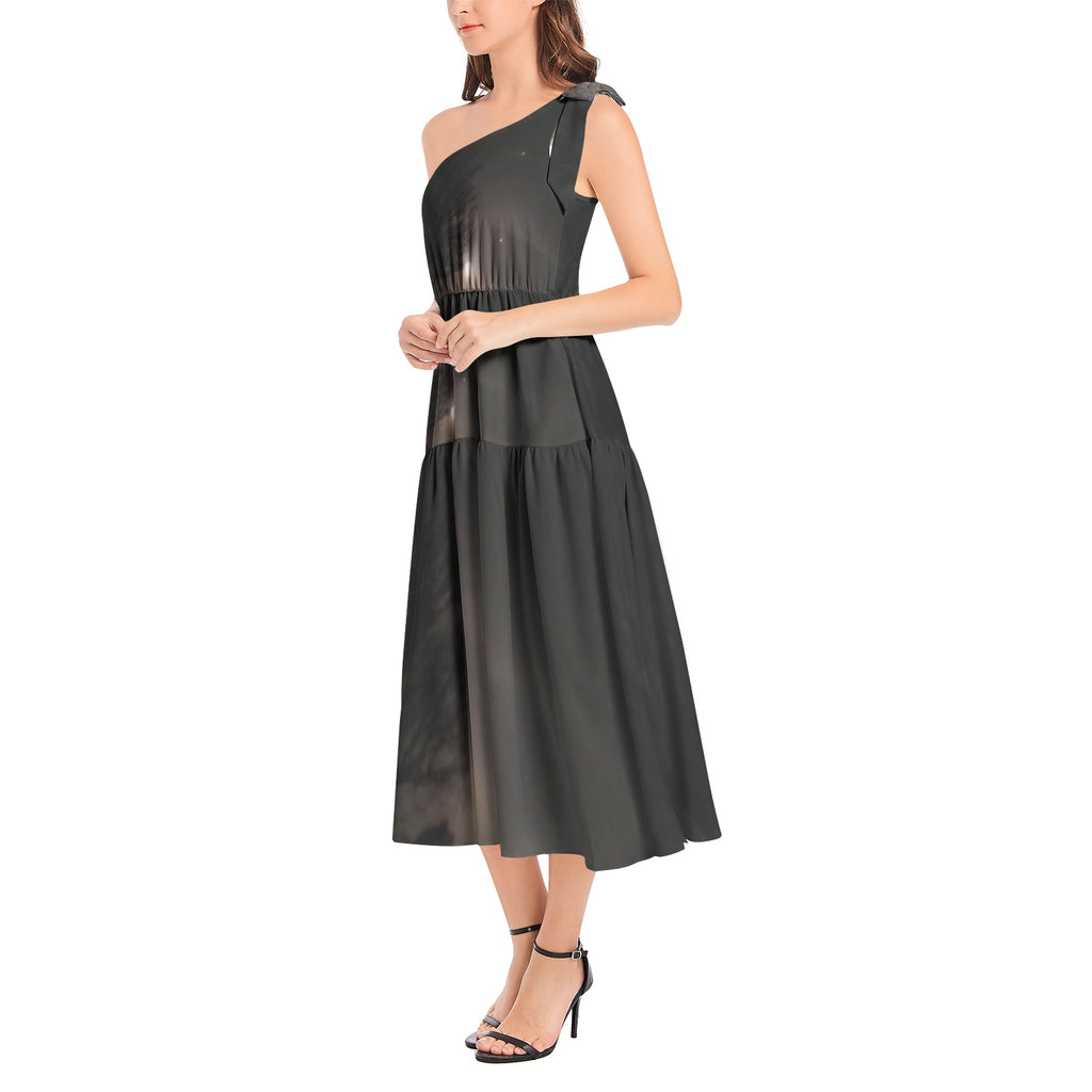 supmoon with stars Ruffle Hem One Shoulder Midi Dress