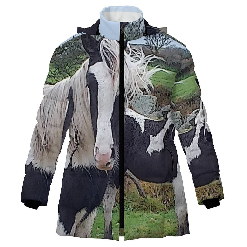 horses Women's Hooded Puffer Coat