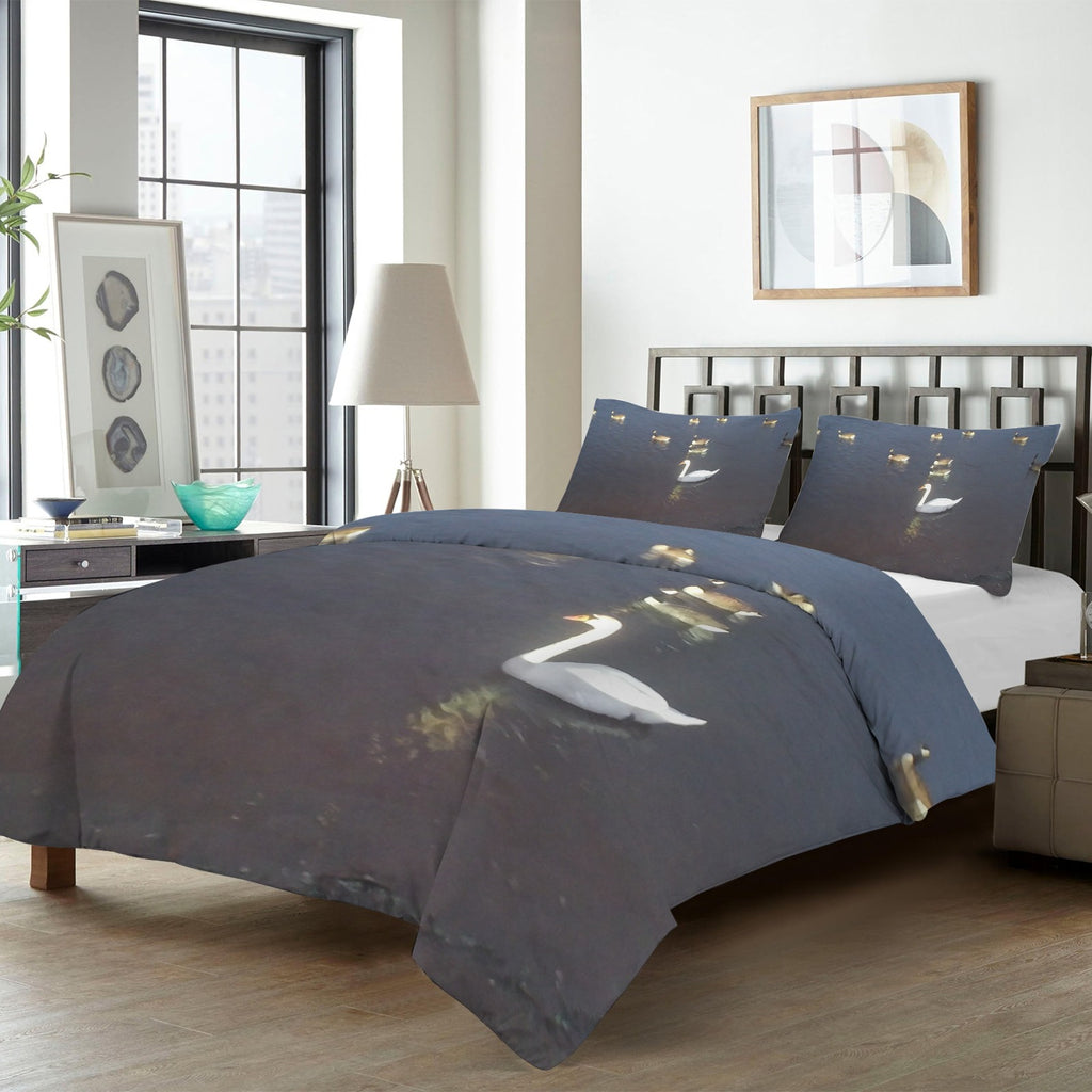 swan and birds in cornwall 4-Piece Bedding Set with Blank Fitted Sheet 82.7x82.7inch