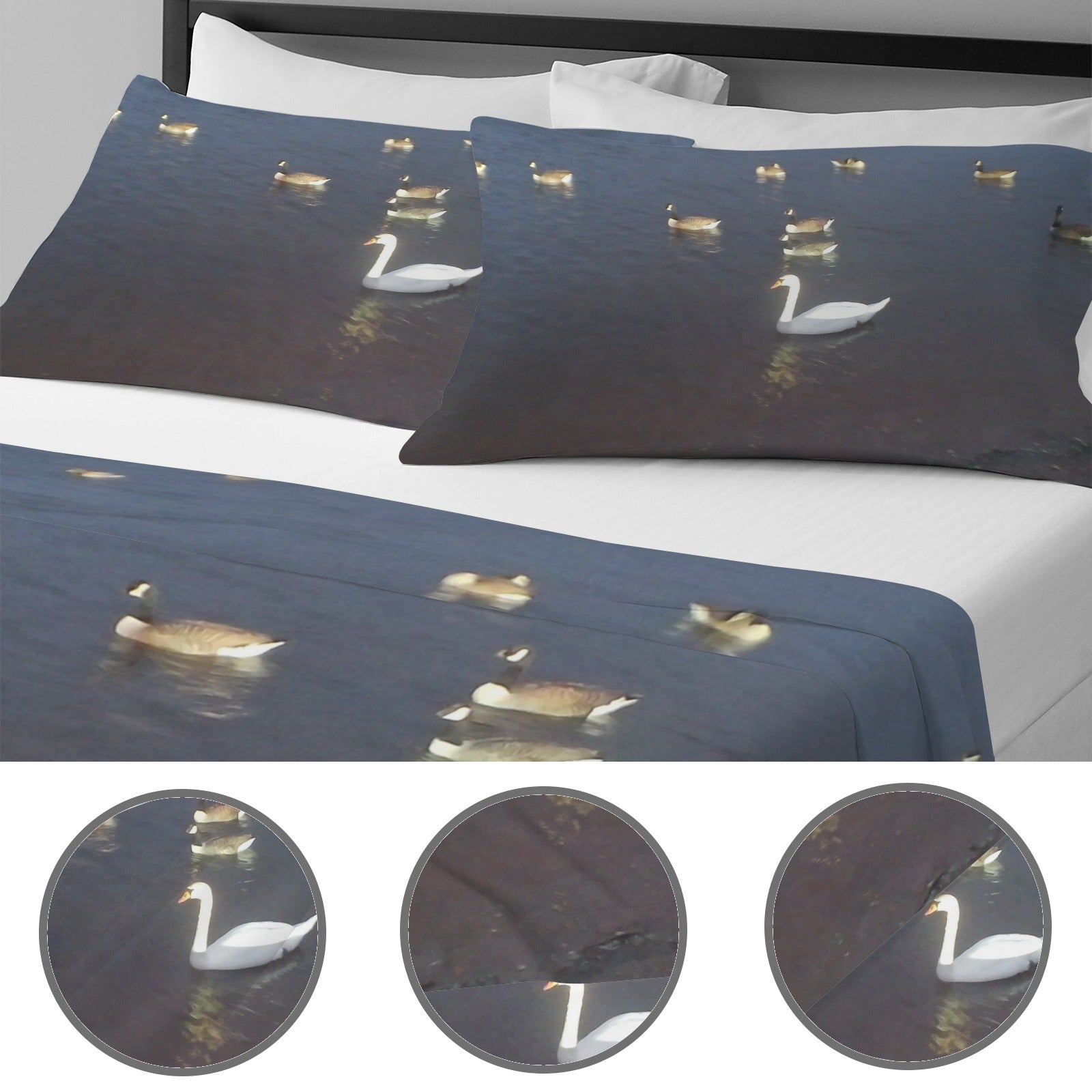 swan and birds in cornwall 4-Piece Bedding Set with Blank Fitted Sheet 82.7x82.7inch
