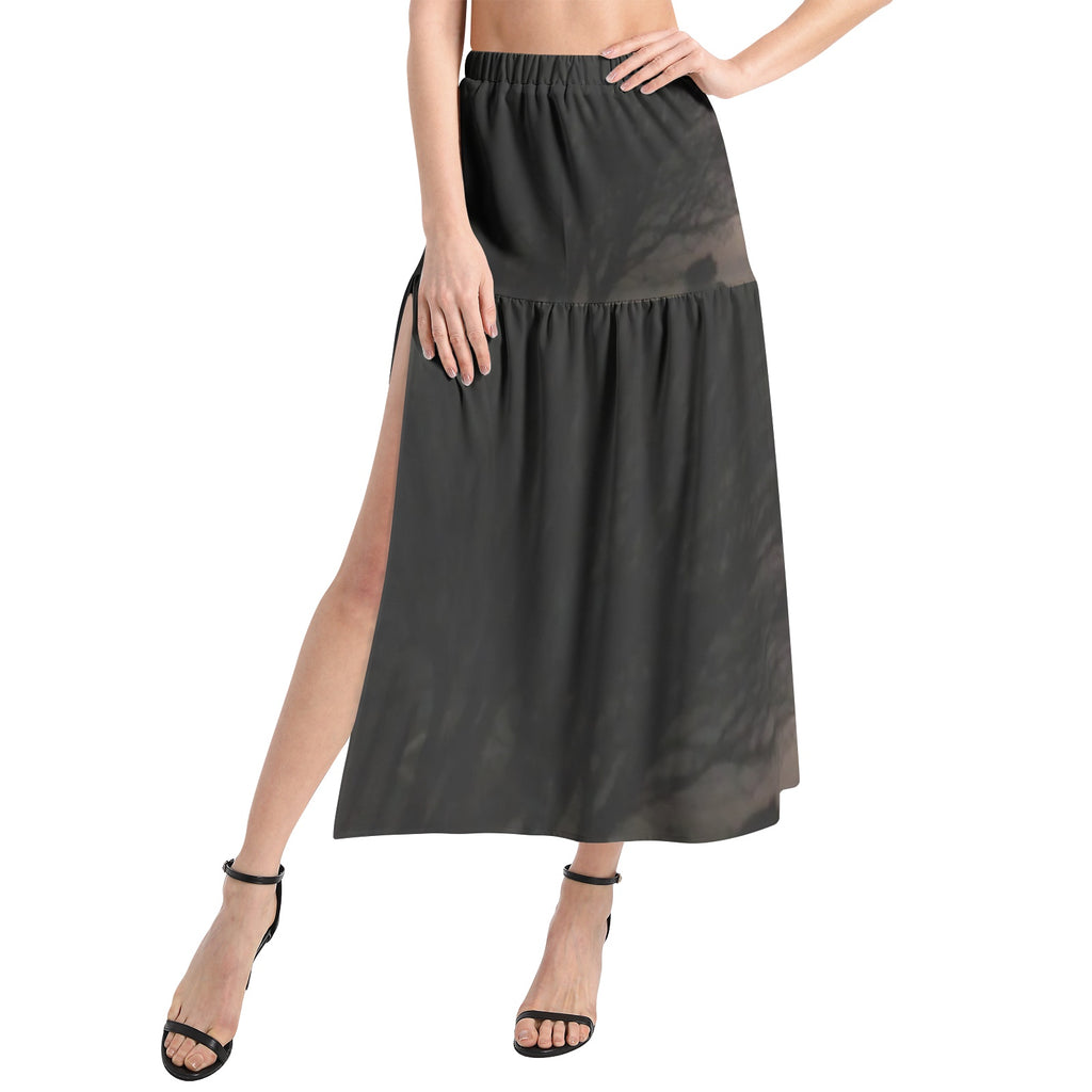 supermoon Elastic Waist Ruffle Slit Hem Skirt