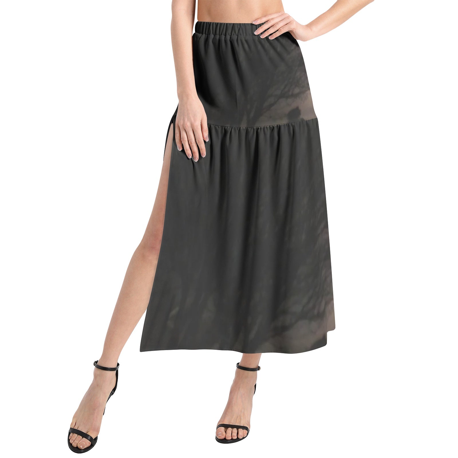 supermoon Elastic Waist Ruffle Slit Hem Skirt