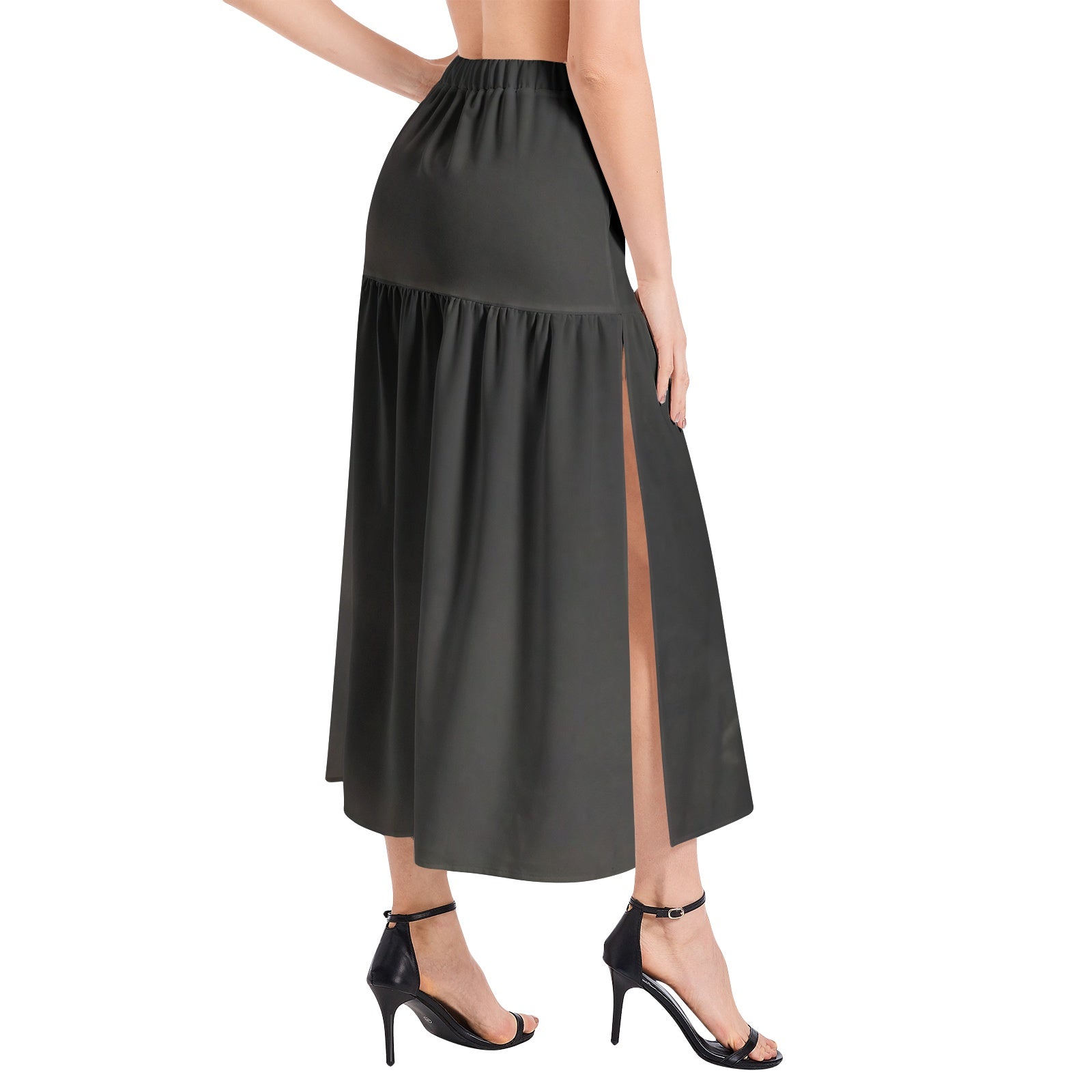 supermoon Elastic Waist Ruffle Slit Hem Skirt