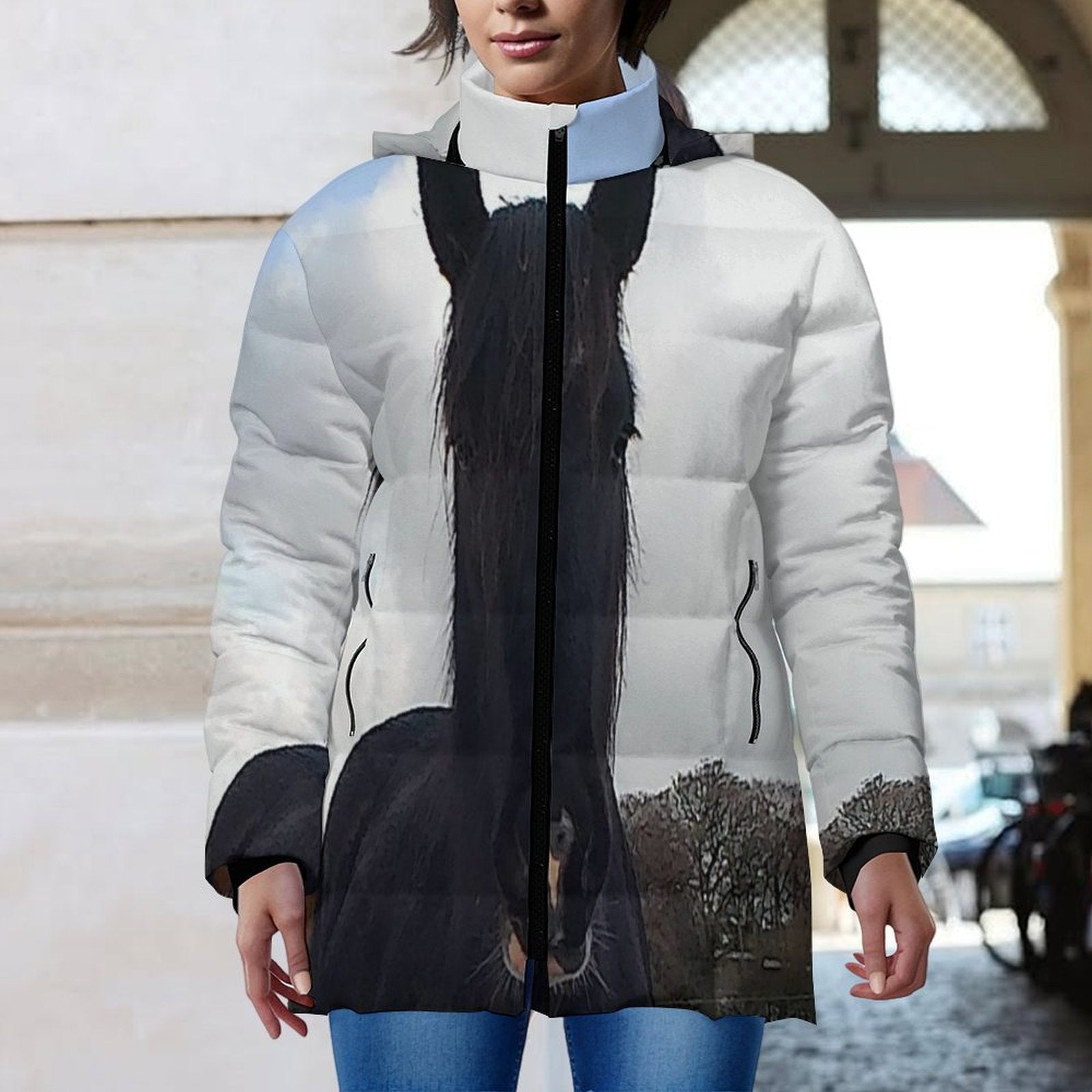 horse Women's Hooded Puffer Coat