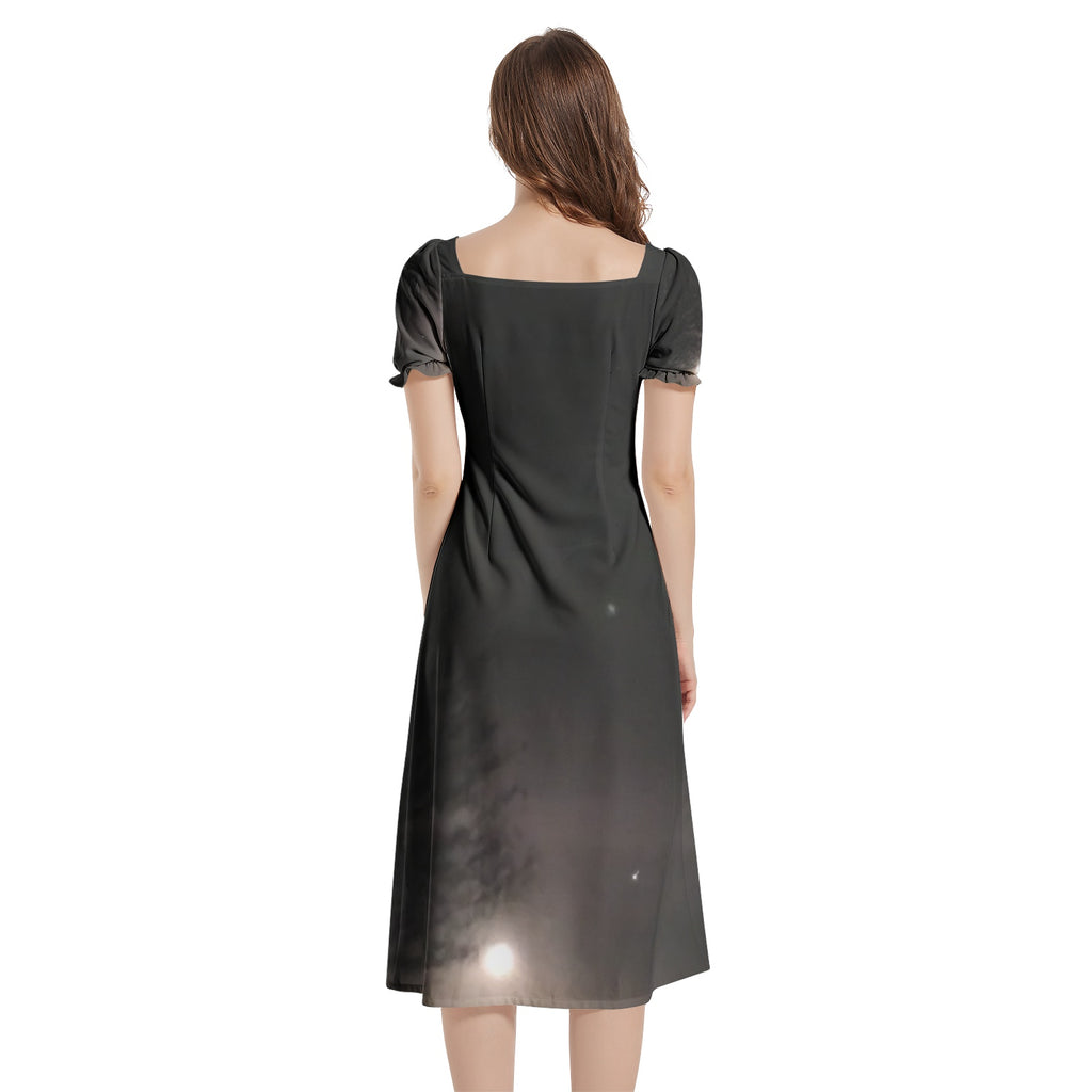 supermoon and star Puff Sleeve Split Thigh Midi Dress