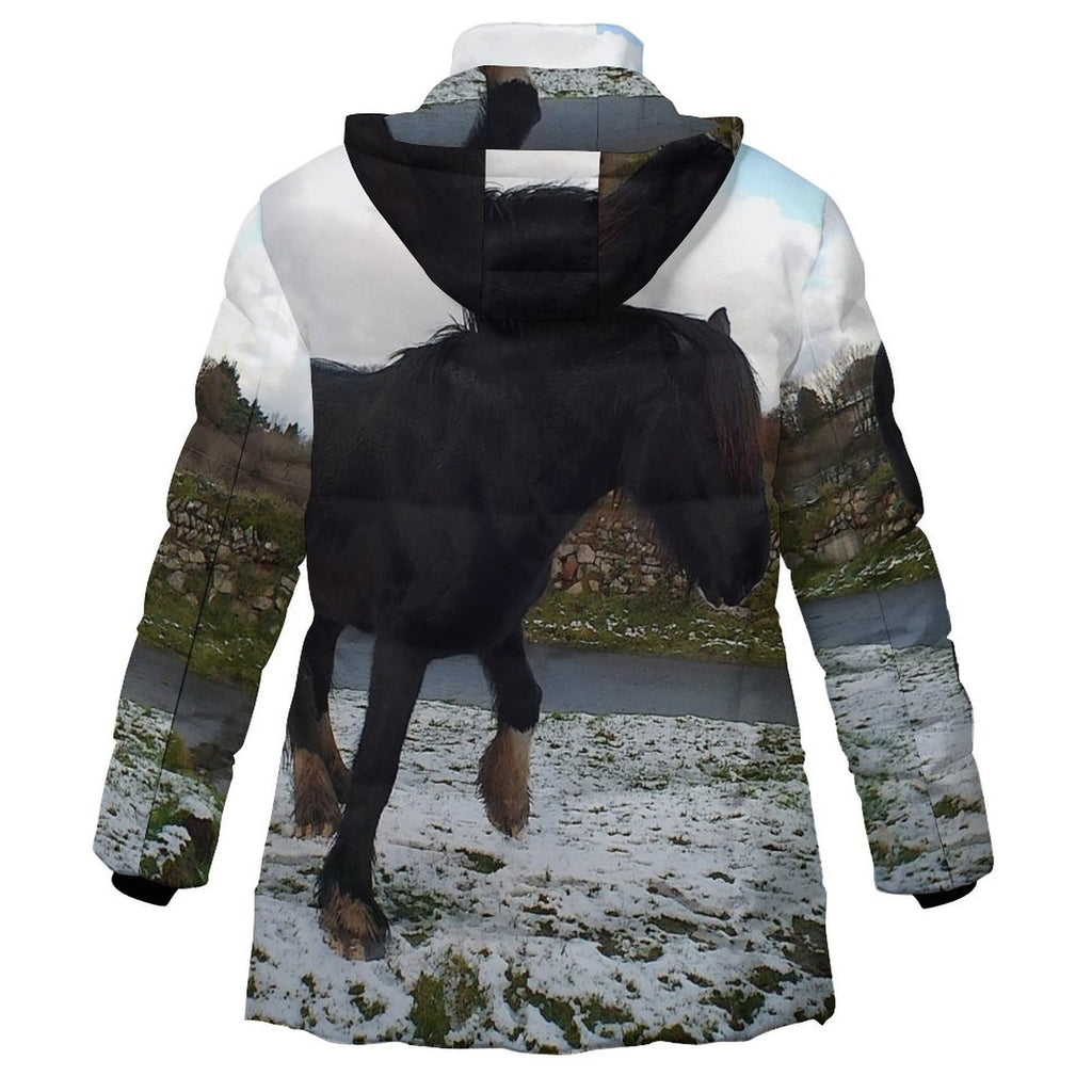 horse Women's Hooded Puffer Coat