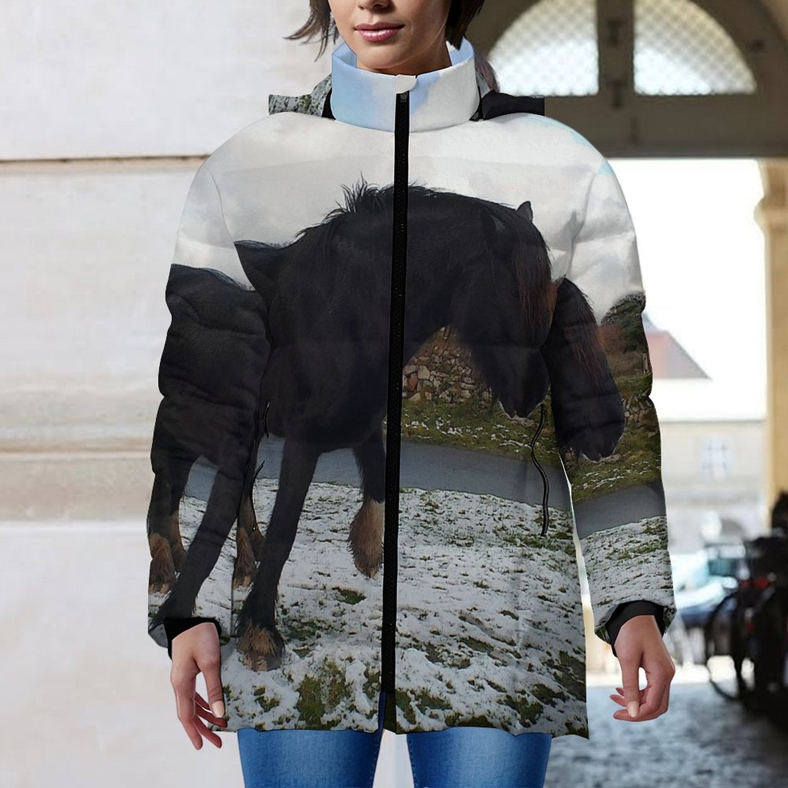 horse Women's Hooded Puffer Coat