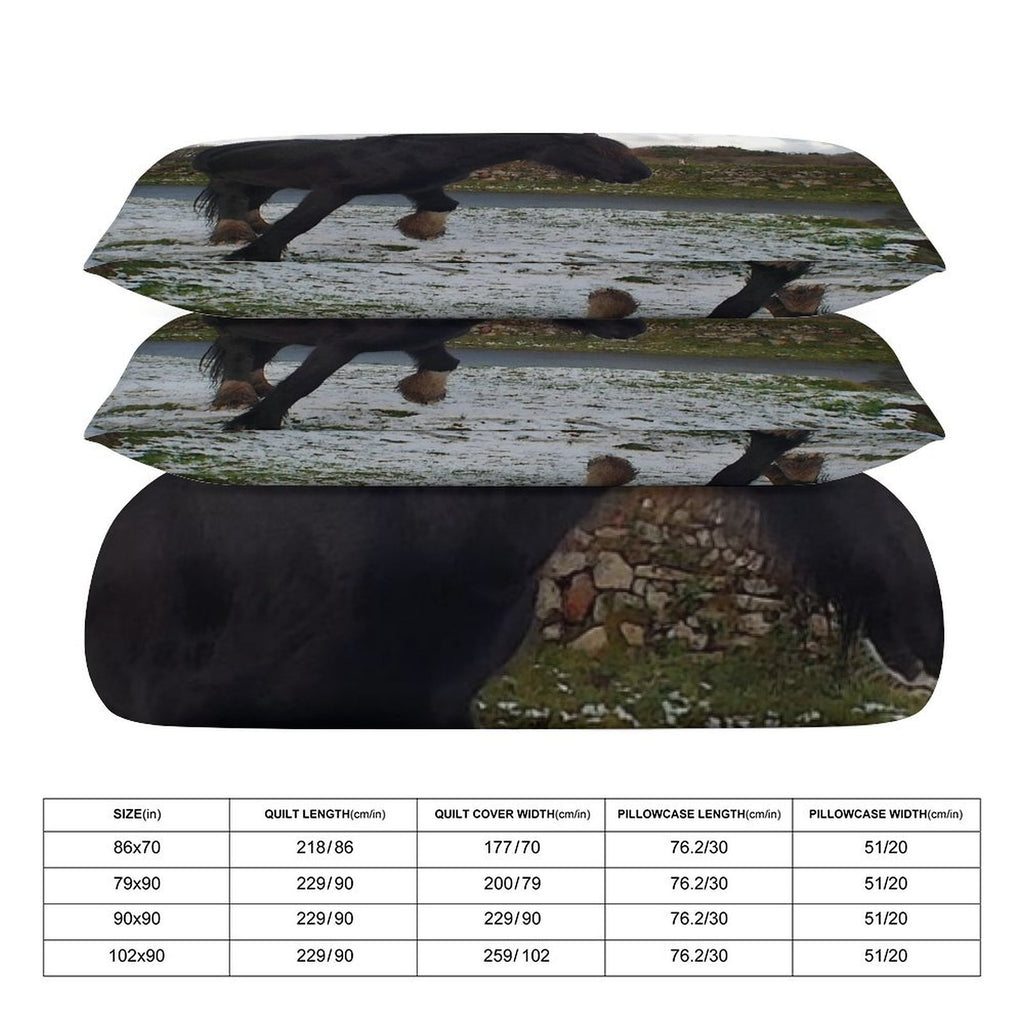 snow scene horse 3-Piece Bedding Set (1 Duvet Cover + 2 Pillow Shams) 3-Piece Bedding Set 102"×90" (1 Quilt Cover + 2 Pillowcases)
